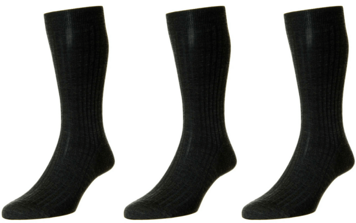 Pantherella Laburnum 3 Pack Ribbed Merino Blend Socks UK 6-7 Small Charcoal Grey