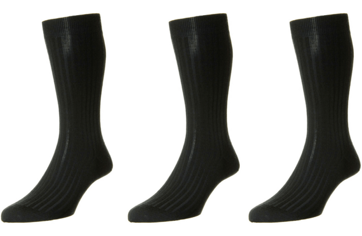 Pantherella Laburnum 3 Pack Ribbed Merino Blend Socks UK 7.5-9.5 Medium Black