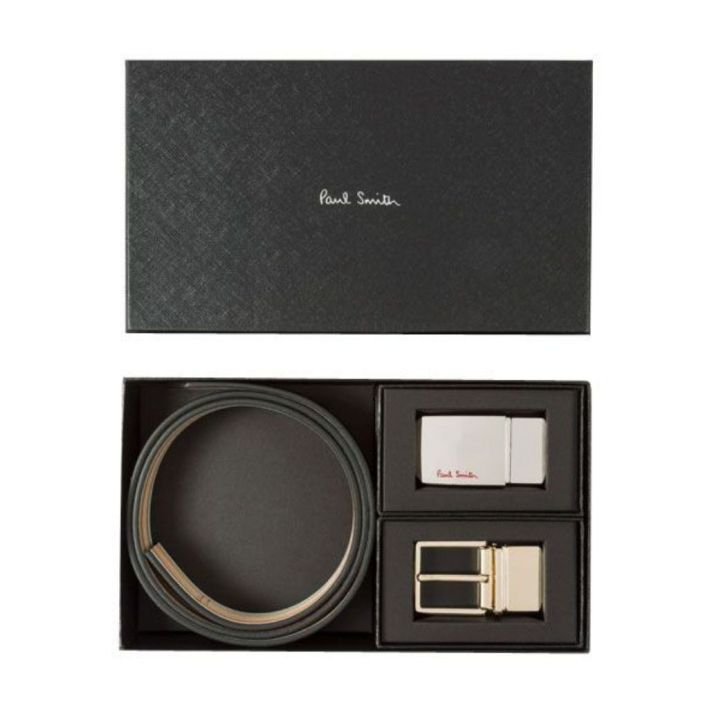 Paul Smith Black Signature Stripe Leather Cut-To-Fit Reversible Belt Kit