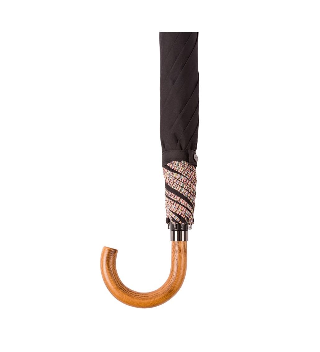 Paul Smith Black Signature Stripe Border Compact Umbrella With Wooden Handle - Image 3