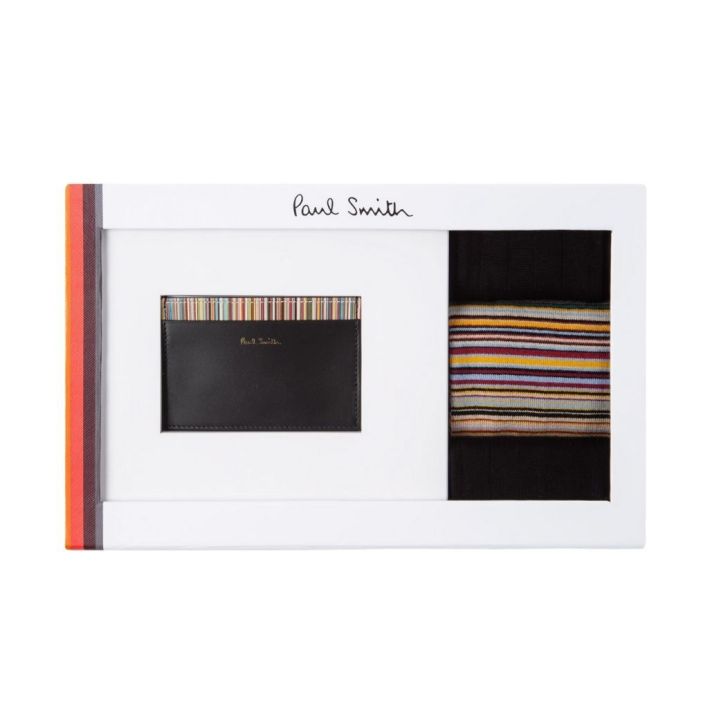 'Signature Stripe' Credit Card Wallet & 3 Socks Gift Set