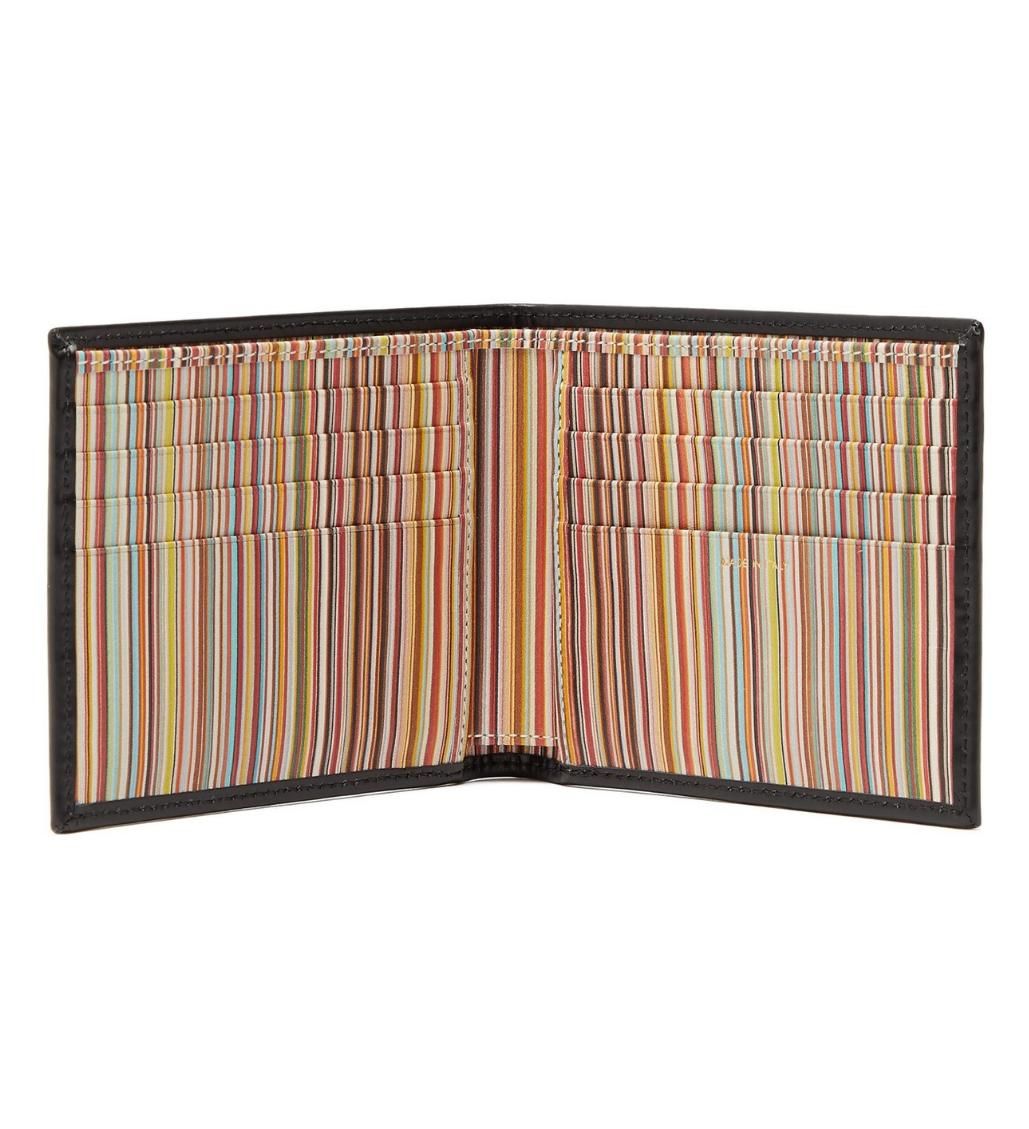 Black Signature Stripe Bi-fold leather wallet - Image 2