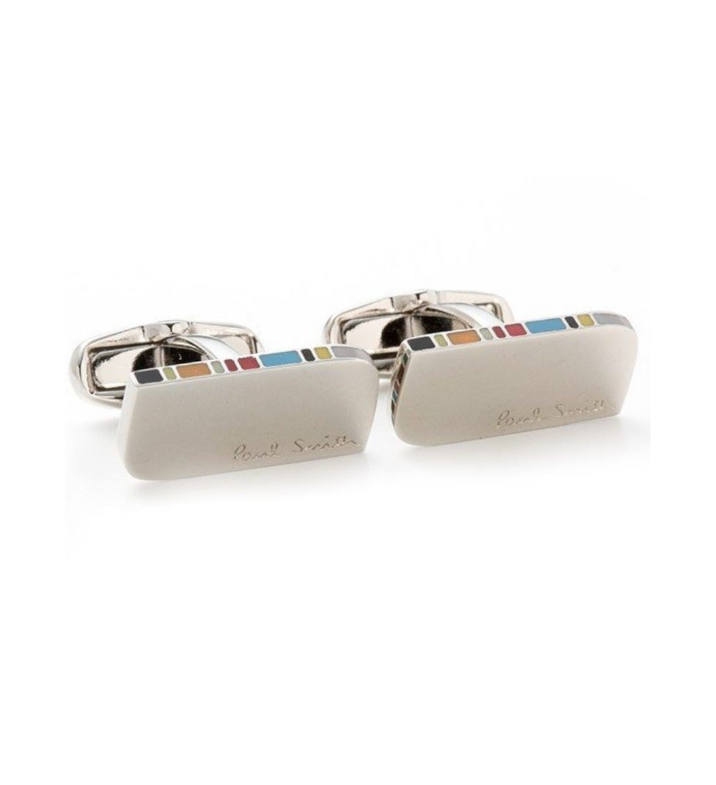 Paul Smith Mens Silver-tone Multi-coloured Edge Cufflinks