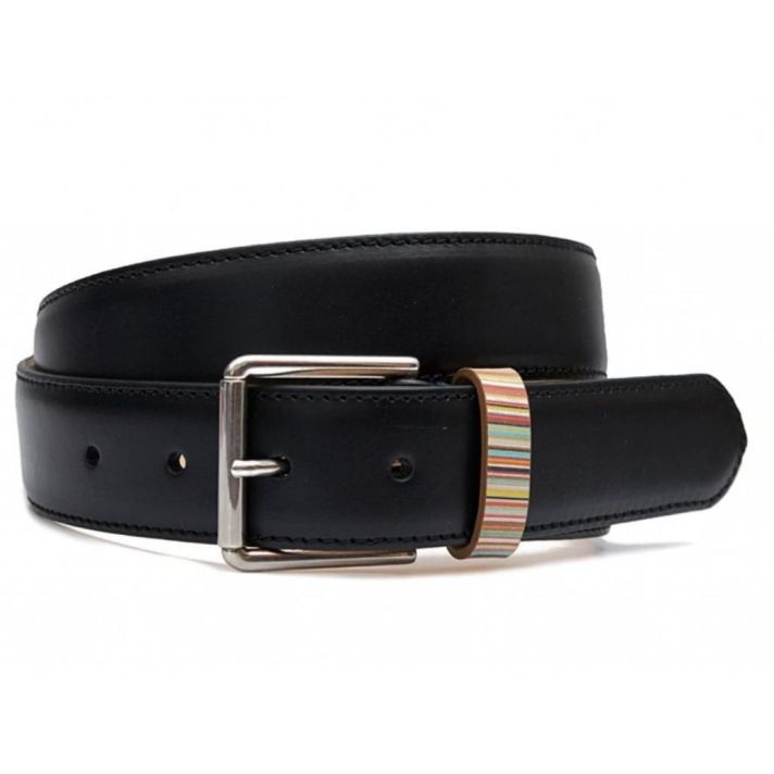 Black SIGNATURE STRIPE KEEPER LEATHER belt