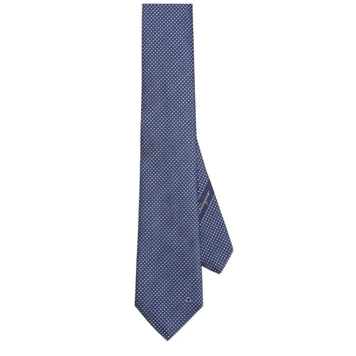 Dot Jacquard Marine Blue Silk Tie