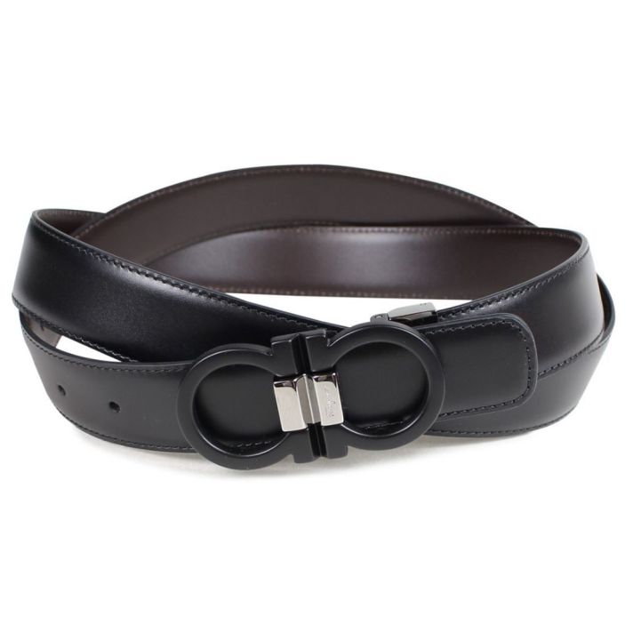 Black/Brown Adjustable and Reversible Double Gancini Belt