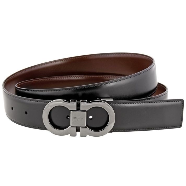 Double Gancini Gunmetal Buckle Black/Brown Reversible Belt