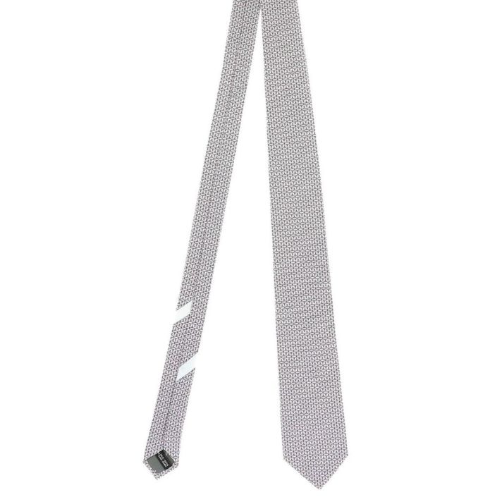 Gancini Interlocking Print Silk Tie