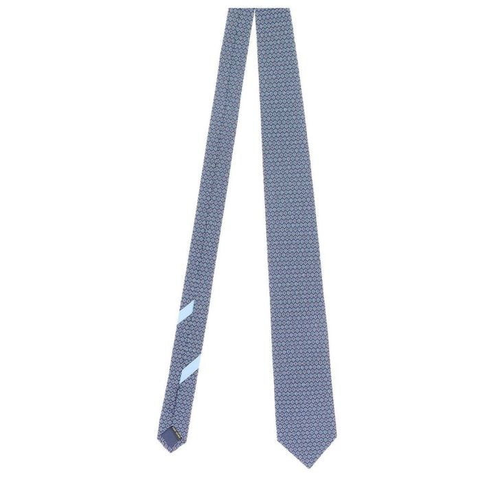 Gancini Print Marine Blue Silk Tie