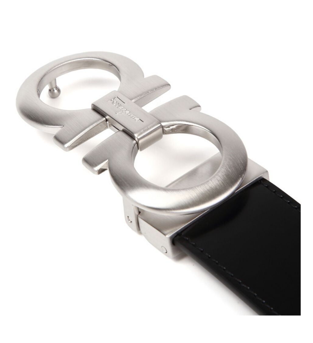 Black/Brown Double Gancini Calf Leather Reversible Belt - Image 3