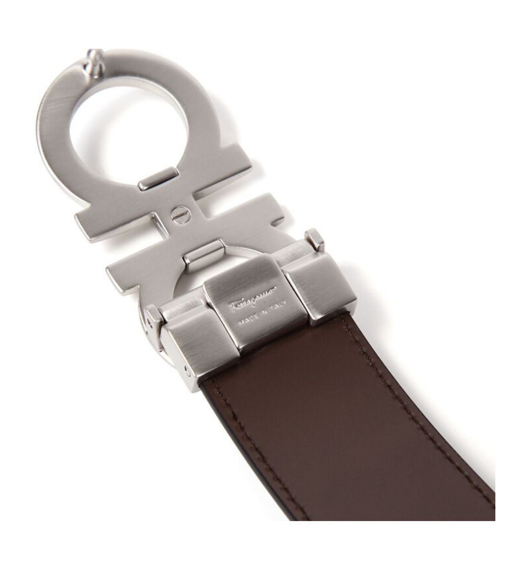 Black/Brown Double Gancini Calf Leather Reversible Belt - Image 4