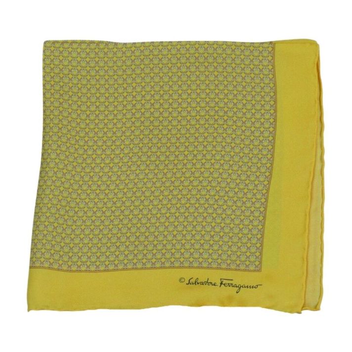Yellow Interlocking Gancini Pattern Pocket Square