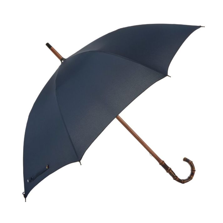 Bamboo One-Piece Umbrella with Solid Navy Canopy