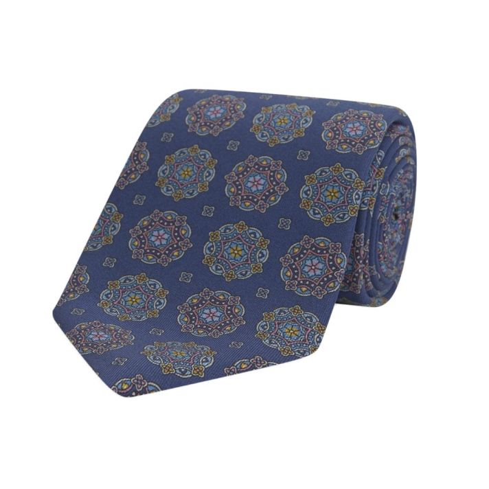 Kaleidoscope Navy & Blue Printed Silk Tie