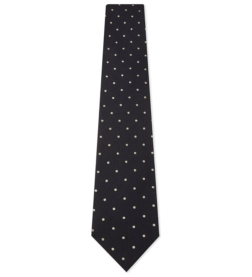 Black Textured Polka Dot Silk Tie - Image 2
