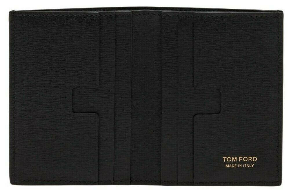Tom Ford Black Grain Leather T Line Fold Card Wallet Holder Y0279T - Image 2