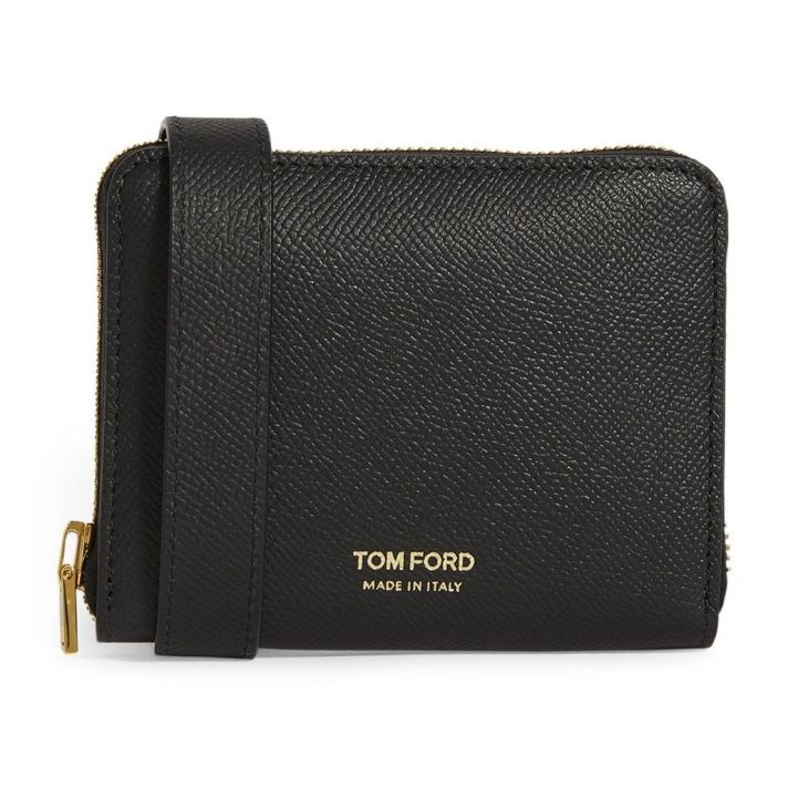 Full-Grain Leather Zip-Around Wallet with Lanyard