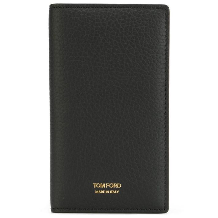 T Line Grained Vertical Leather Wallet