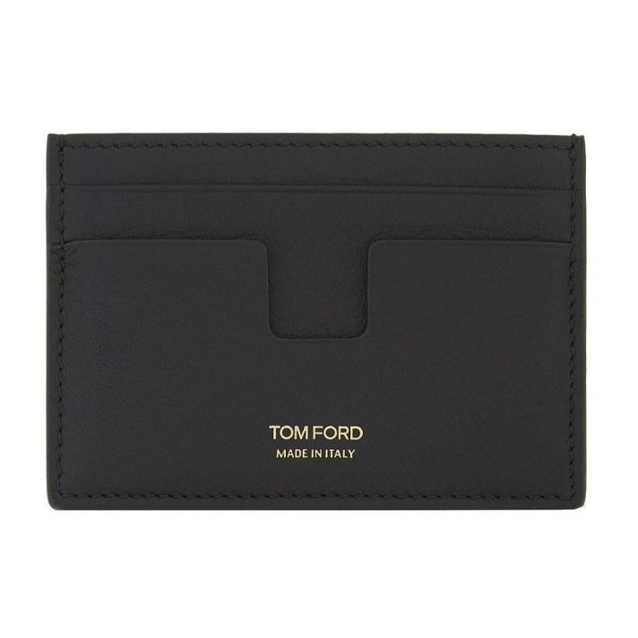 T Line Grained Leather Card Holder Wallet