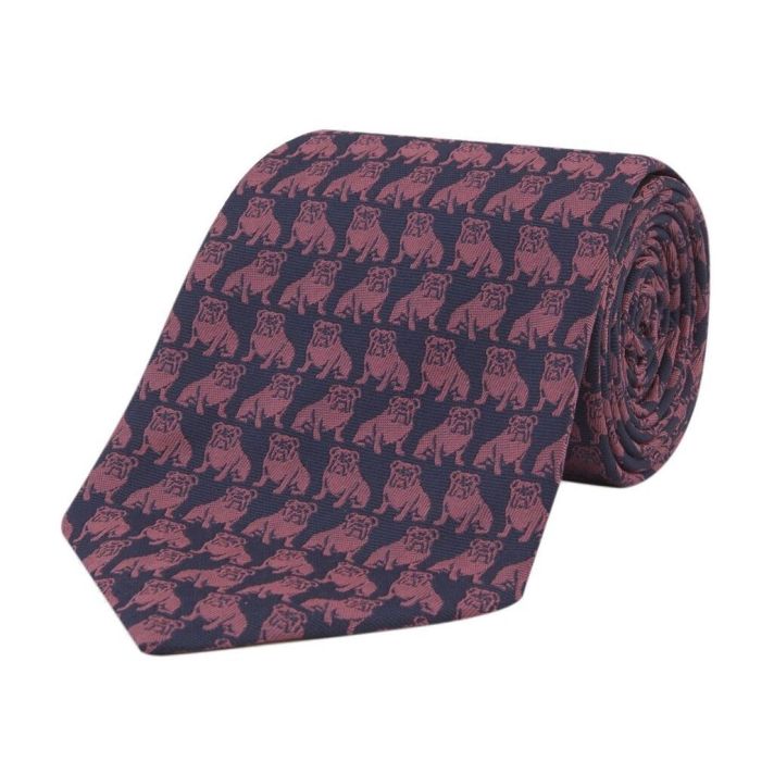BULLDOG NAVY & BURGUNDY SILK TIE