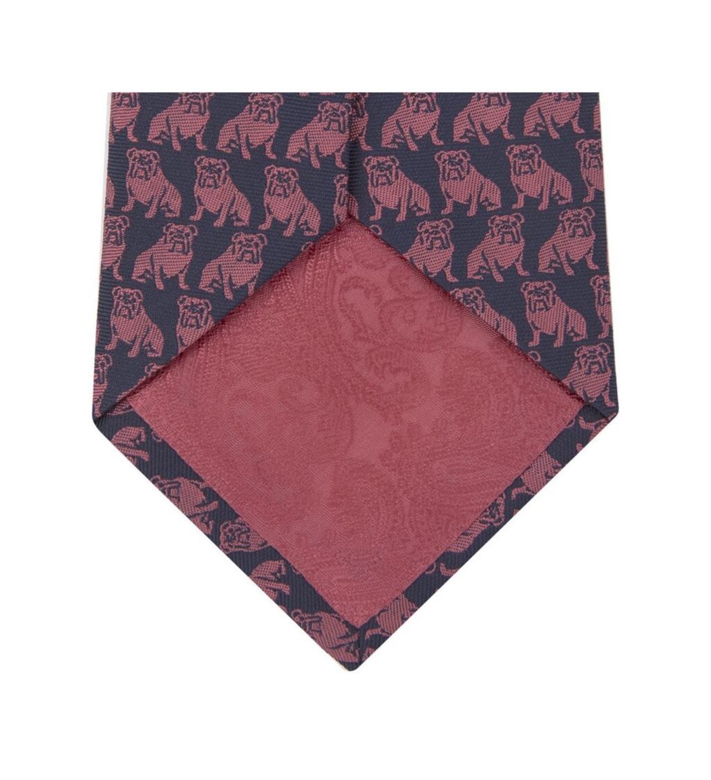 BULLDOG NAVY & BURGUNDY SILK TIE - Image 3