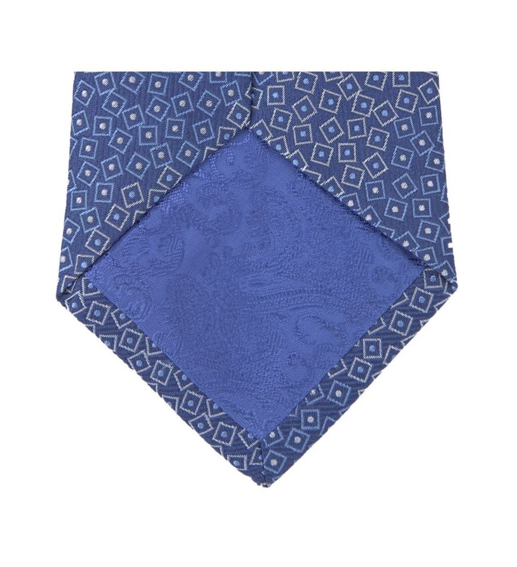 Scattered Square & Dots Tonal Blue Silk Tie - Image 3