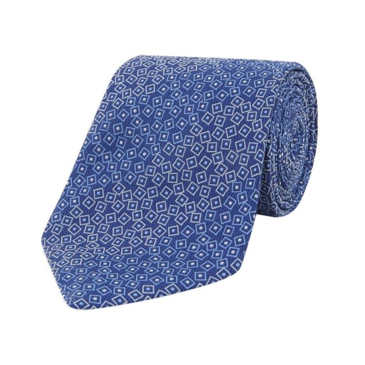 Scattered Square & Dots Tonal Blue Silk Tie