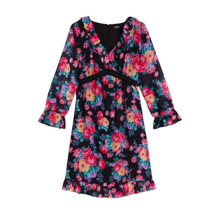 Twinset Black Floral Print Georgette Dress