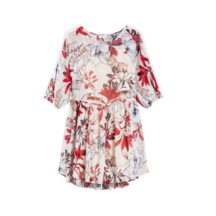Twinset White Floral Print Georgette Tunic Dress