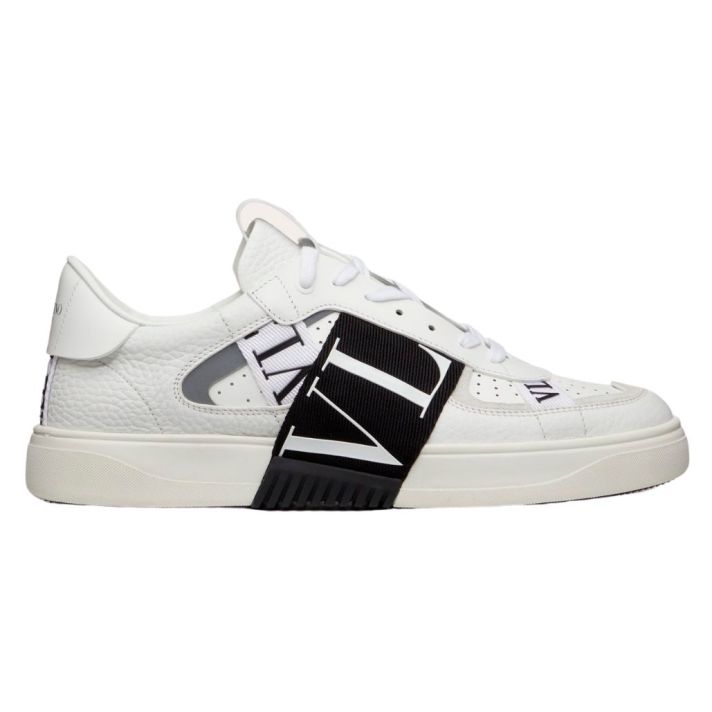 Garavani Calfskin VL7N Bands White Black Leather Sneakers
