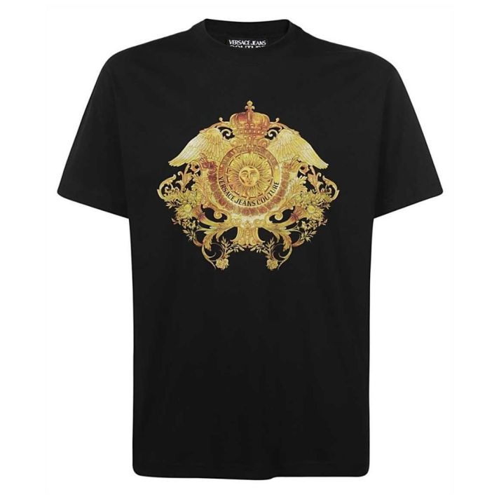 Versace Jeans Couture Rococo Logo Print Black Gold T-shirt