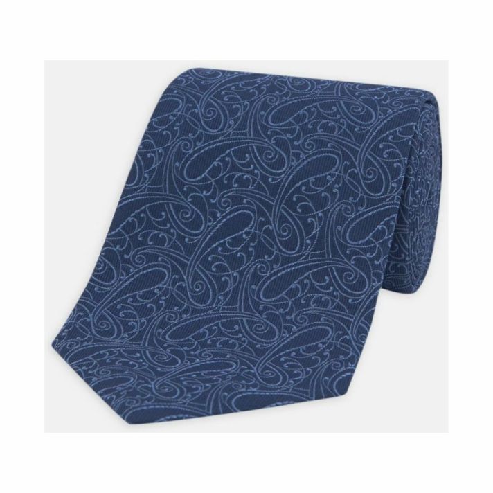Turnbull & Asser Paisley Branch Tonal Blue Silk Tie 8cm