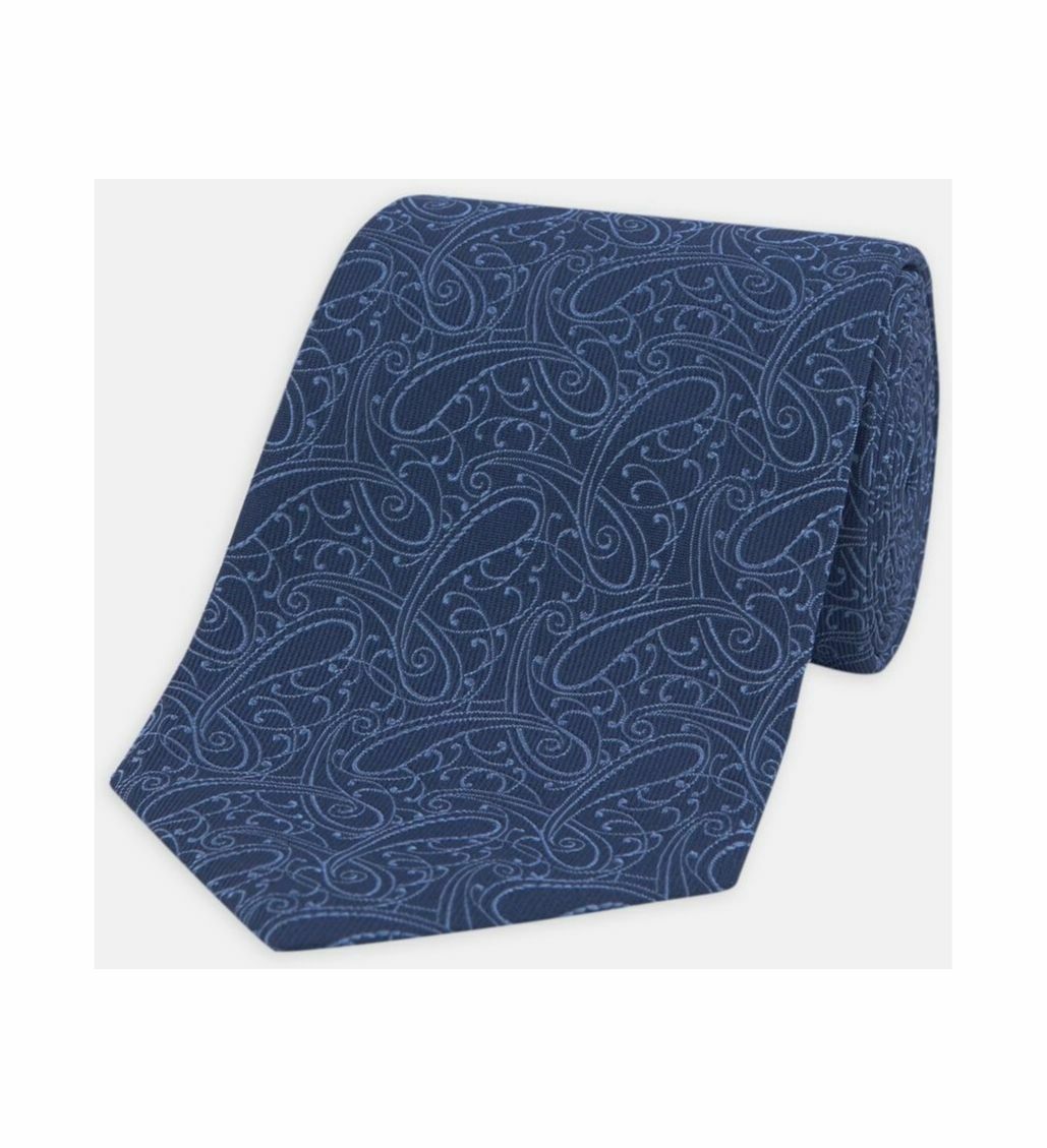 Turnbull & Asser Paisley Branch Tonal Blue Silk Tie 8cm