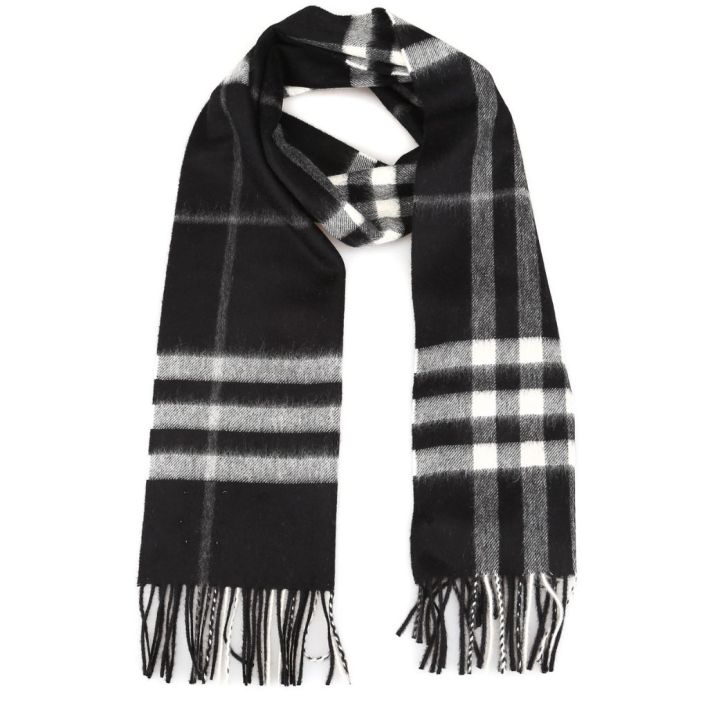 Giant Check Black White Cashmere Scarf