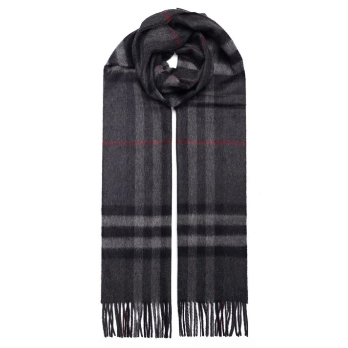 Giant Check Charcoal Grey Cashmere Scarf