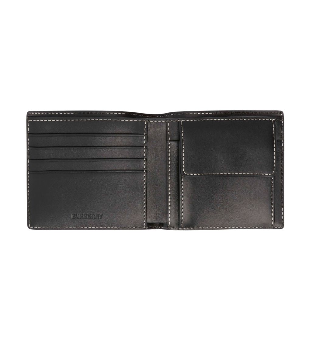 Check and Leather Bifold Coin Wallet - Image 3