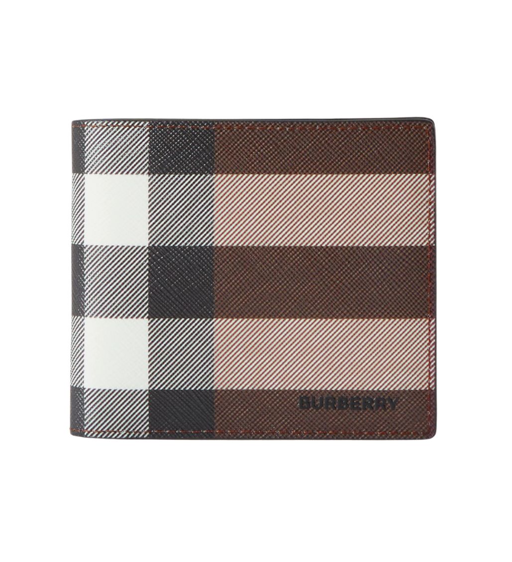 Check and Leather Bifold Coin Wallet