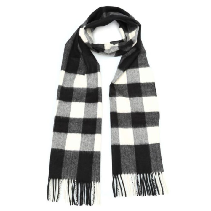 Black Half Mega Check Cashmere Scarf