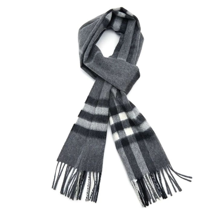 Giant Check Mid Grey Cashmere Scarf