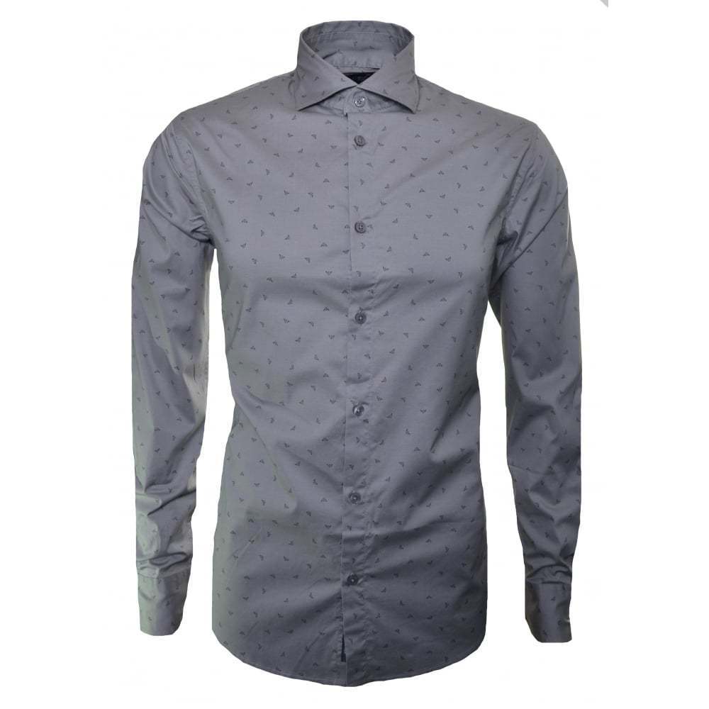 Armani Jeans Mens Casual Grey Scattered Eagle Logo Shirt All Sizes BNWT