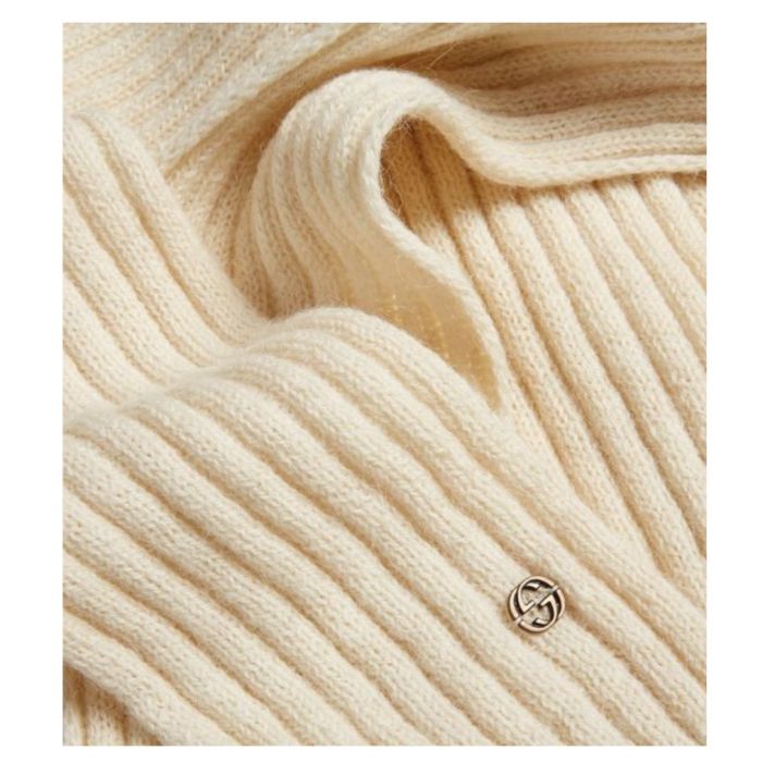 GG Ribbed Alpaca Wool Slim Scarf