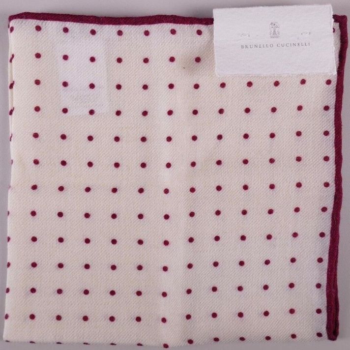 Brunello Cucinelli Pocket Square Cream Red Polka Dot