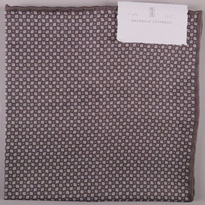 Brunello Cucinelli Pocket Square Grey White Diamond Polka Dot