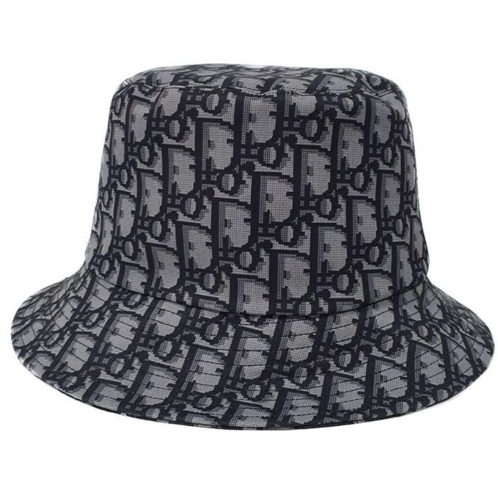 DIOR OBLIQUE BUCKET HAT Black Grey Blended Cotton Jacquard Reversible Size 57
