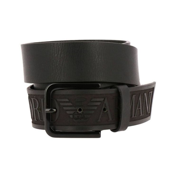 Emporio Armani Leather Belt With Maxi Logo Black
