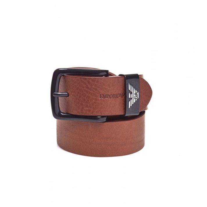 Emporio Armani Leather Belt With Eagle Logo Cognac Brown